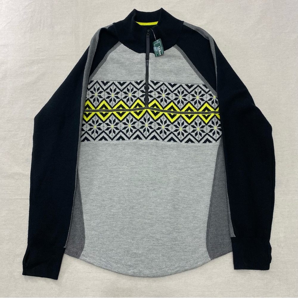 LL Bean Honeycomb Merino Wool Blend Sweater Pullover Quarter Zip Color Block XL